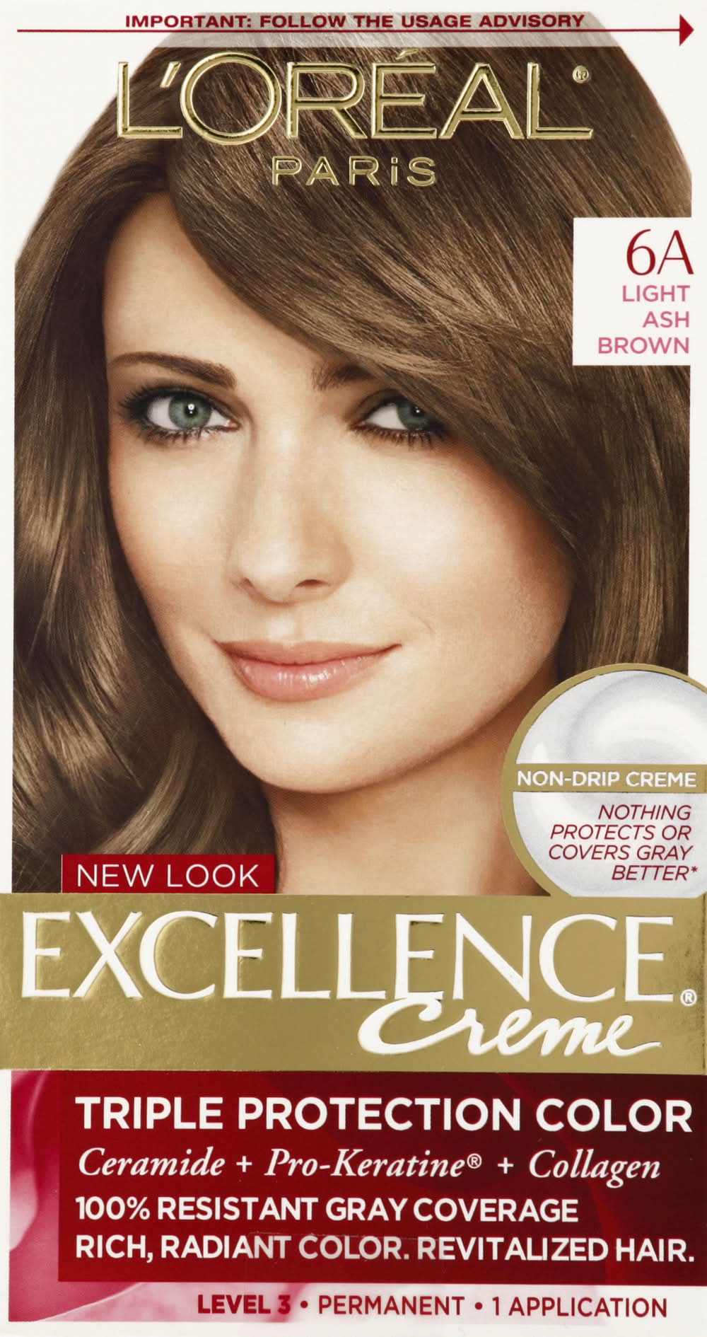L'Oréal Paris Excellence Creme Triple Protection Color, 6A Light Ash Brown (9.6 oz)
