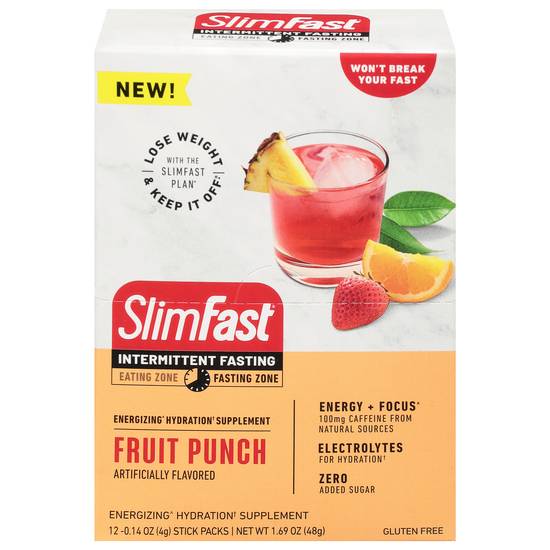 Slimfast Intermittent Fasting Fruit Punch Energizing Hydration Supplement (12 ct,0.14 oz)