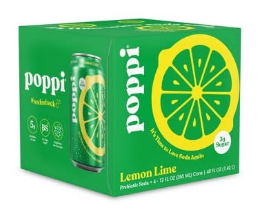 poppi Prebiotic Soda, Lemon Lime (4 x 12 fl oz)