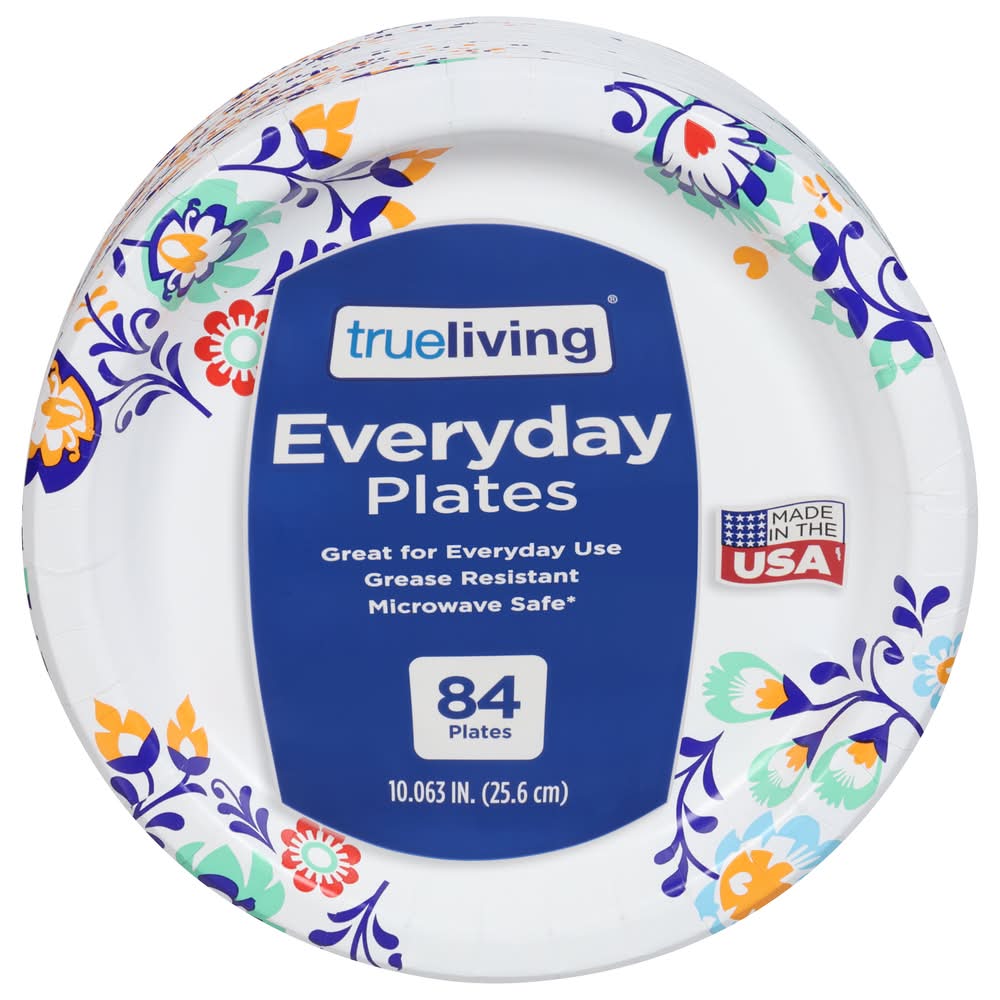 True Living Round Everyday Paper Plates, 10.063 in (84 ct)