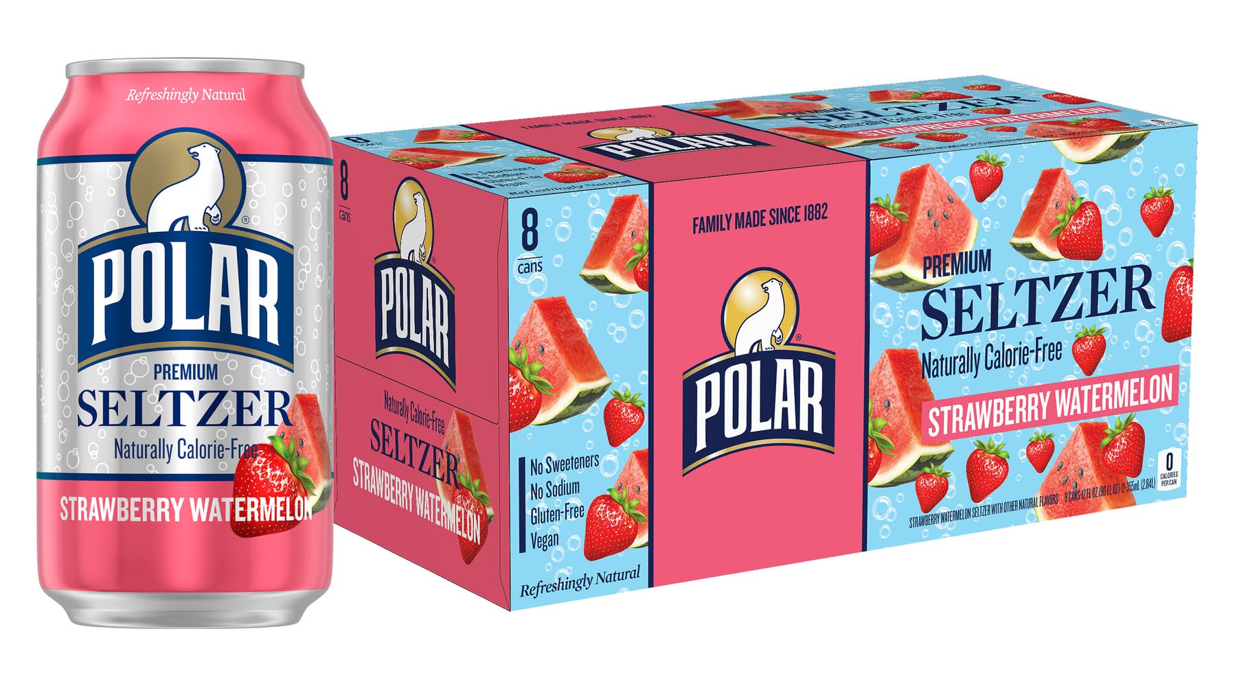 Polar Premium Naturally Calorie-Free Seltzer, Strawberry Watermelon (8 x 12 fl oz)