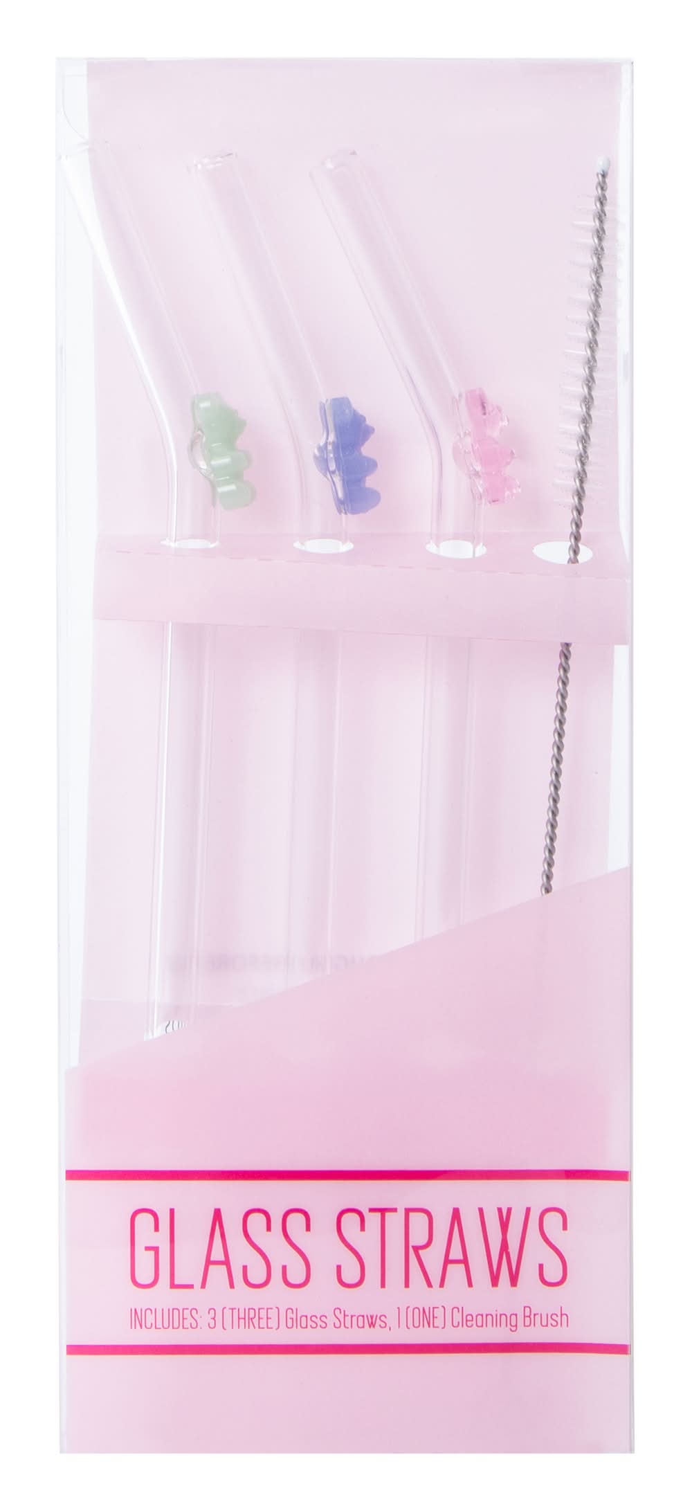 Glass Straws 3-Pack Bear Charms