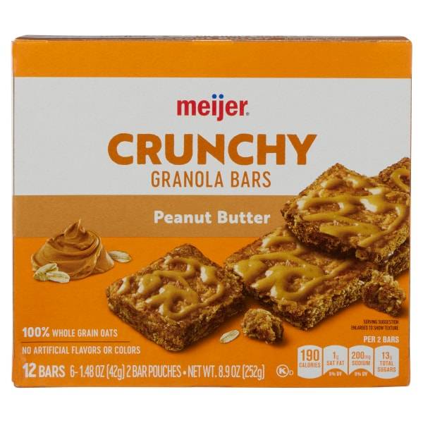 Meijer Crunchy Granola Bars, Peanut Butter, 6-2 Bar Pouches