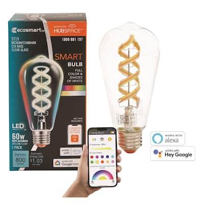 Ecosmart 60-Watt Equivalent Smart St19 Clear Color Changing Cec Led Light Bulb With Voice Control (1-Bulb) Powered By Hubspace