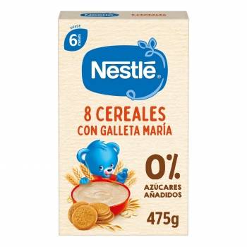 Papilla infantil desde 6 meses 8 cereales con galleta maría Nestlé sin azúcar añadido 475 g.