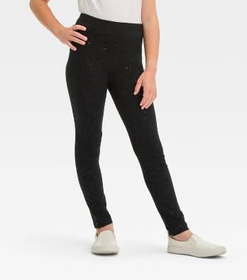 Cat & Jack Girls Sparkle High Rise Leggings, L, Black