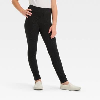 Cat & Jack Girls Sparkle High Rise Leggings, L, Black