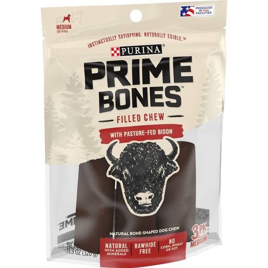 Purina Prime Bones Pasture-Fed Bison Filled Chews Dog Treats