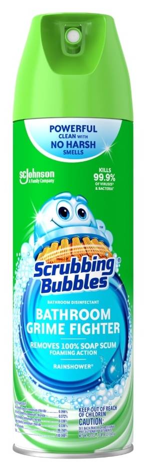 Scrubbing Bubbles Bathroom Grime Fighter Aerosol Disinfectant Spray, Rainshower (20 oz)