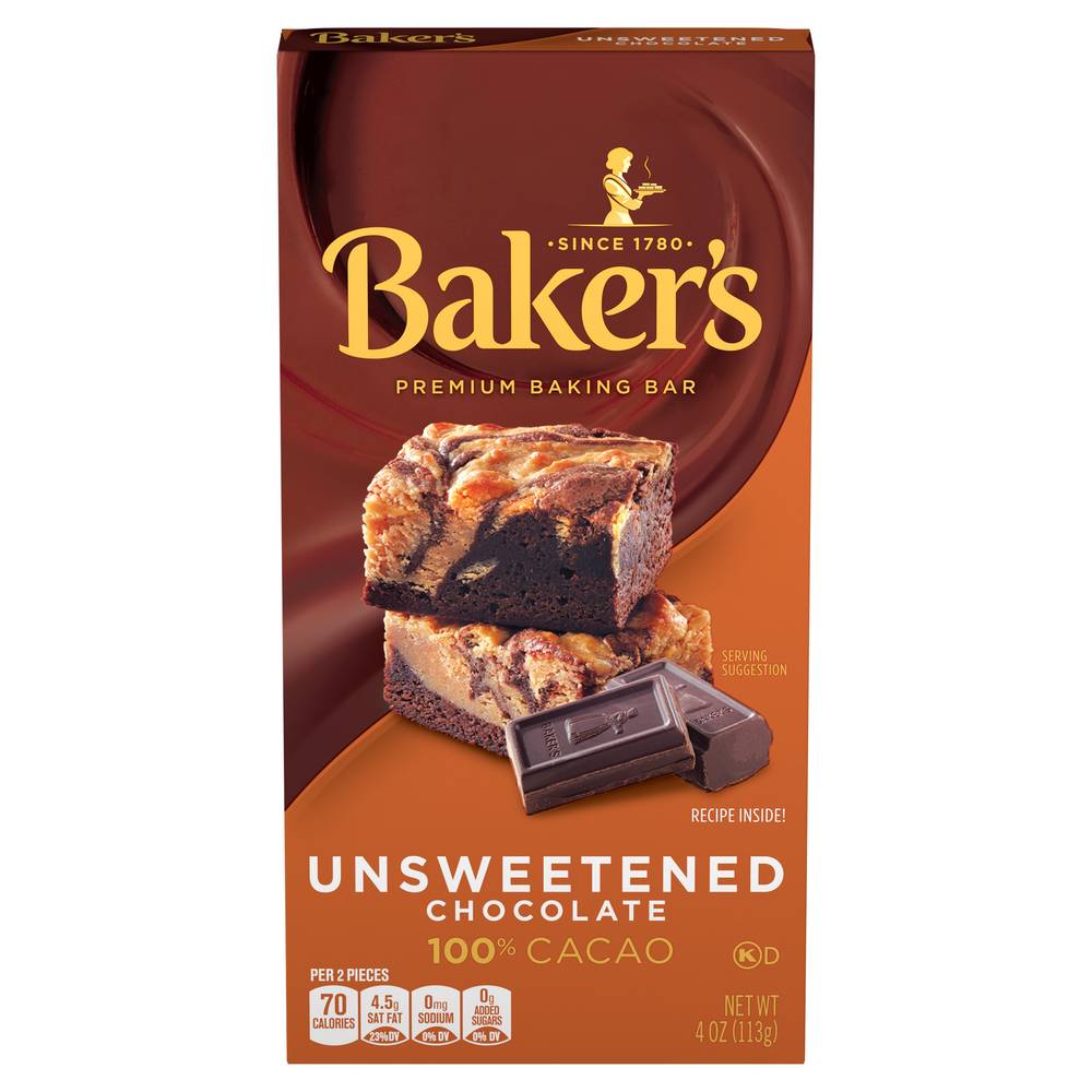 Baker's Unsweetened Chocolate Bar 100% Cacao (4 oz)