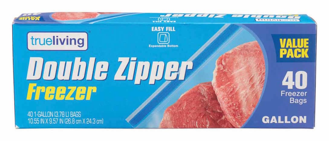 Trueliving Double Zipper Freezer Bags Gallon Size 40 Ct