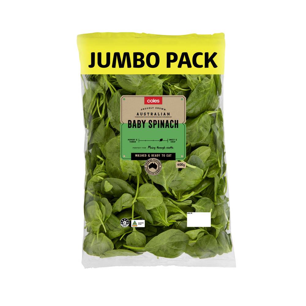 Coles Jumbo Value Pack Baby Spinach 400g