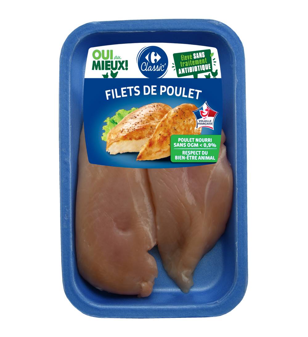 Carrefour Classic' - Filet de poulet blanc dem bien être bq, 2 pcs (380g)