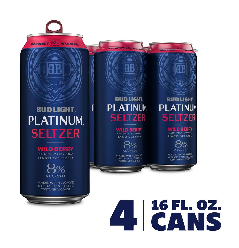 Bud Light Platinum Seltzer, Wild Berry (4 x 16 fl oz)