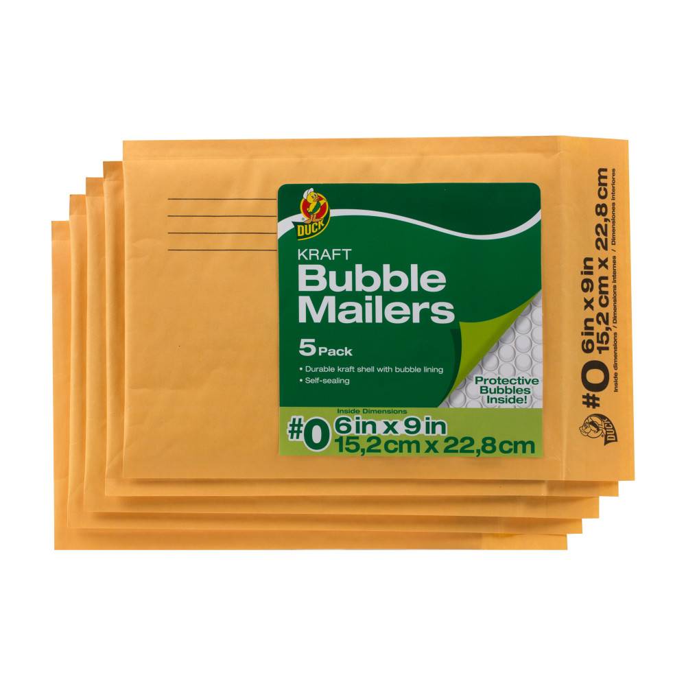 Kraft Bubble Mailers, 6 inX 9 in (5 ct)