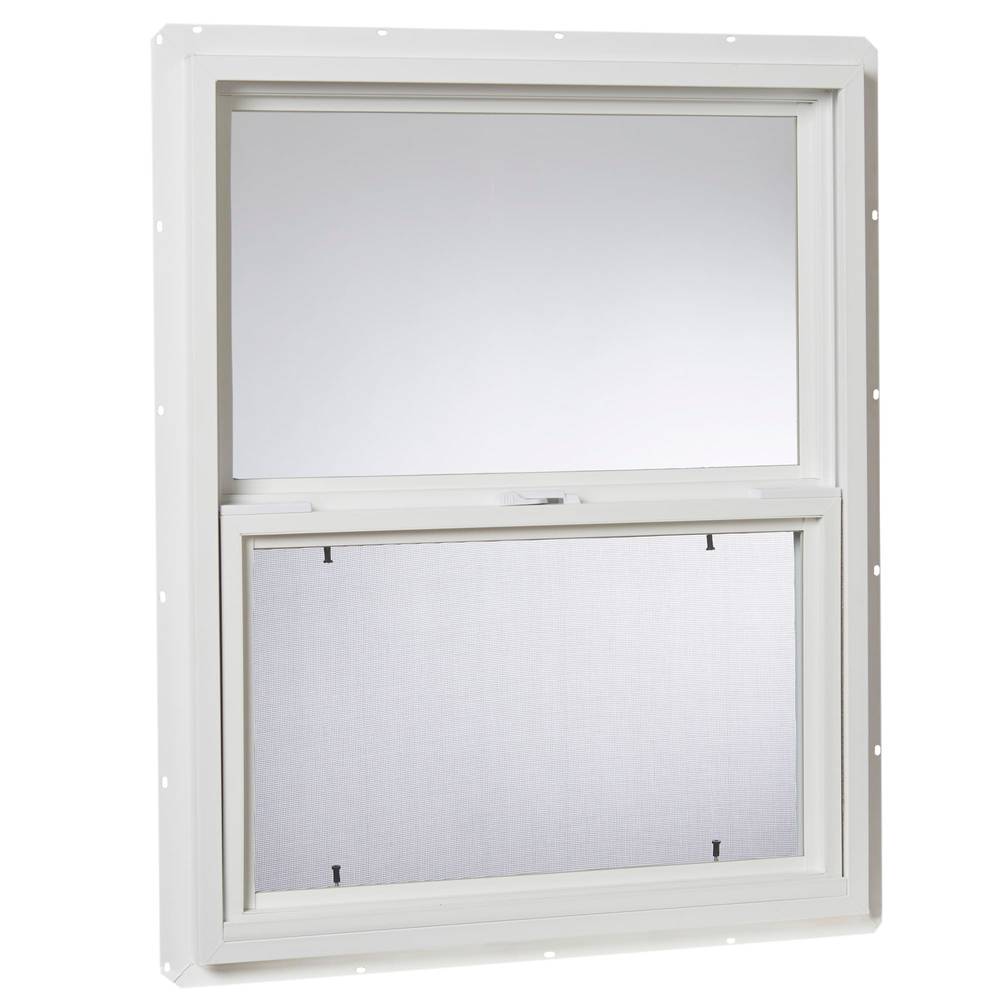 Project Source 20000S Series 23-1/2-in x 29-1/2-in White Vinyl New Construction Single Hung Window Single-glazed Single Pane Glass (Half Screen Included) | VSH2430PS