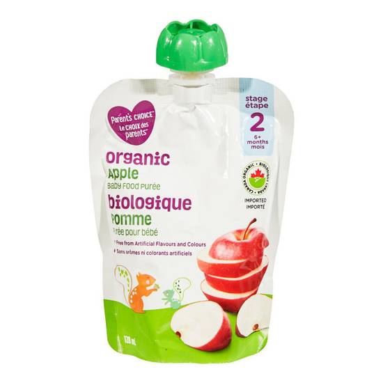 Parent's choice  pure pour bb biologique pomme (128 ml) - organic apple baby food purée (128 ml)