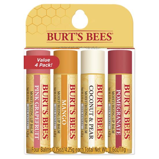 Burt's Bees Grapefruit Mango Coconut Pear & Pomegranate Balms (4 x 0.15 oz)