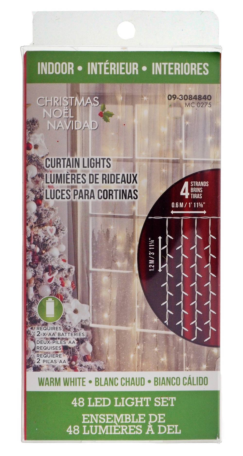 Xmas 48 Led Curtain Lights Set, 3' x 1', Warm White (4 ct)