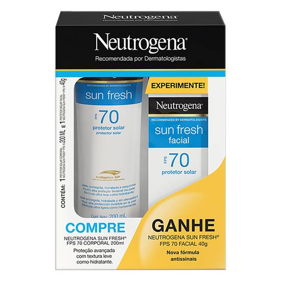 Neutrogena kit de protetor solar fps 70 200 ml + protetor facial sun fresh fps 70 40 g (2 itens)