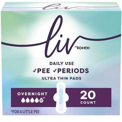 Kotex Liv Period Pee Overnight Ultra Thin Pads (20 ct)