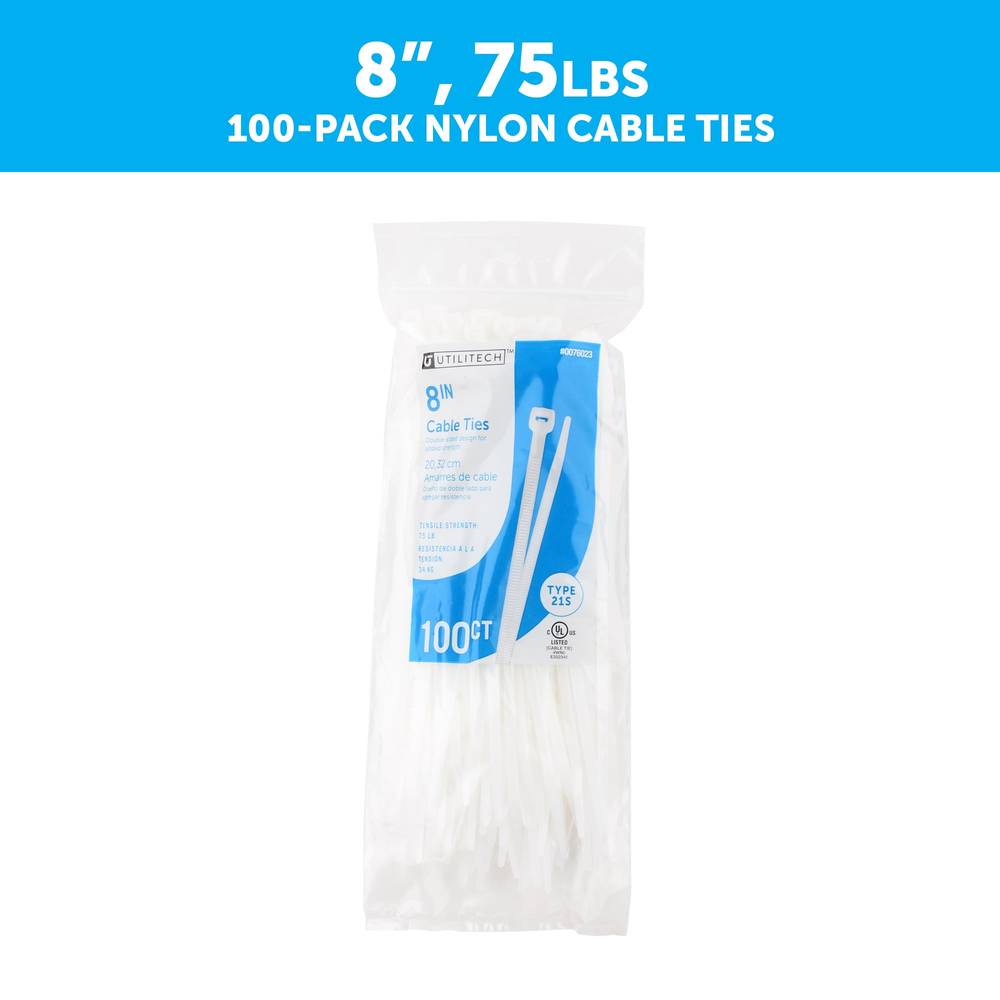 Utilitech 8-in Nylon Zip Ties Off-white (100-Pack) | SGY-CT15