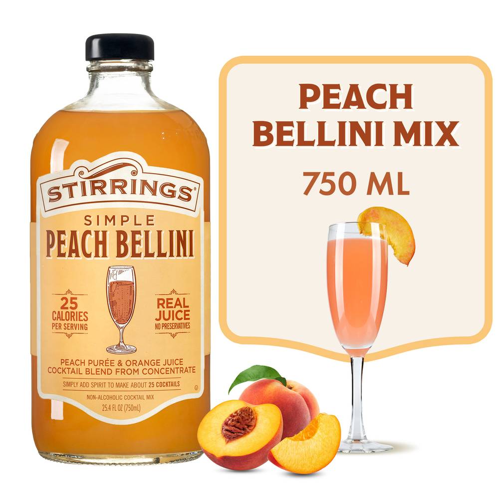 Stirrings Non Alcoholic Cocktail Mixer, Peach Bellini-Orange (750 ml)