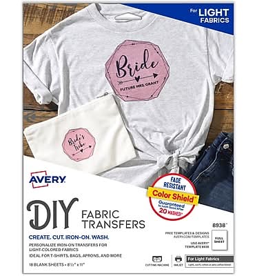 Avery Heat Iron On Transfer Paper for Light Fabrics, 8.5 x 11 (8938)