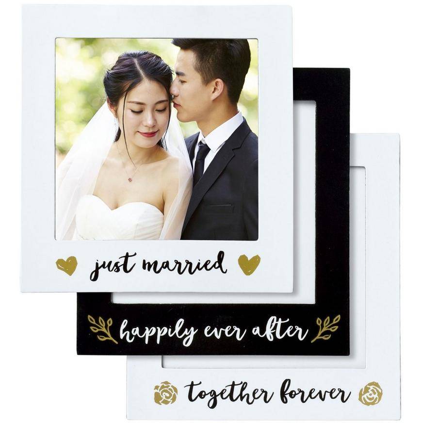 Black Gold Wedding Magnetic Photo Frames 3ct