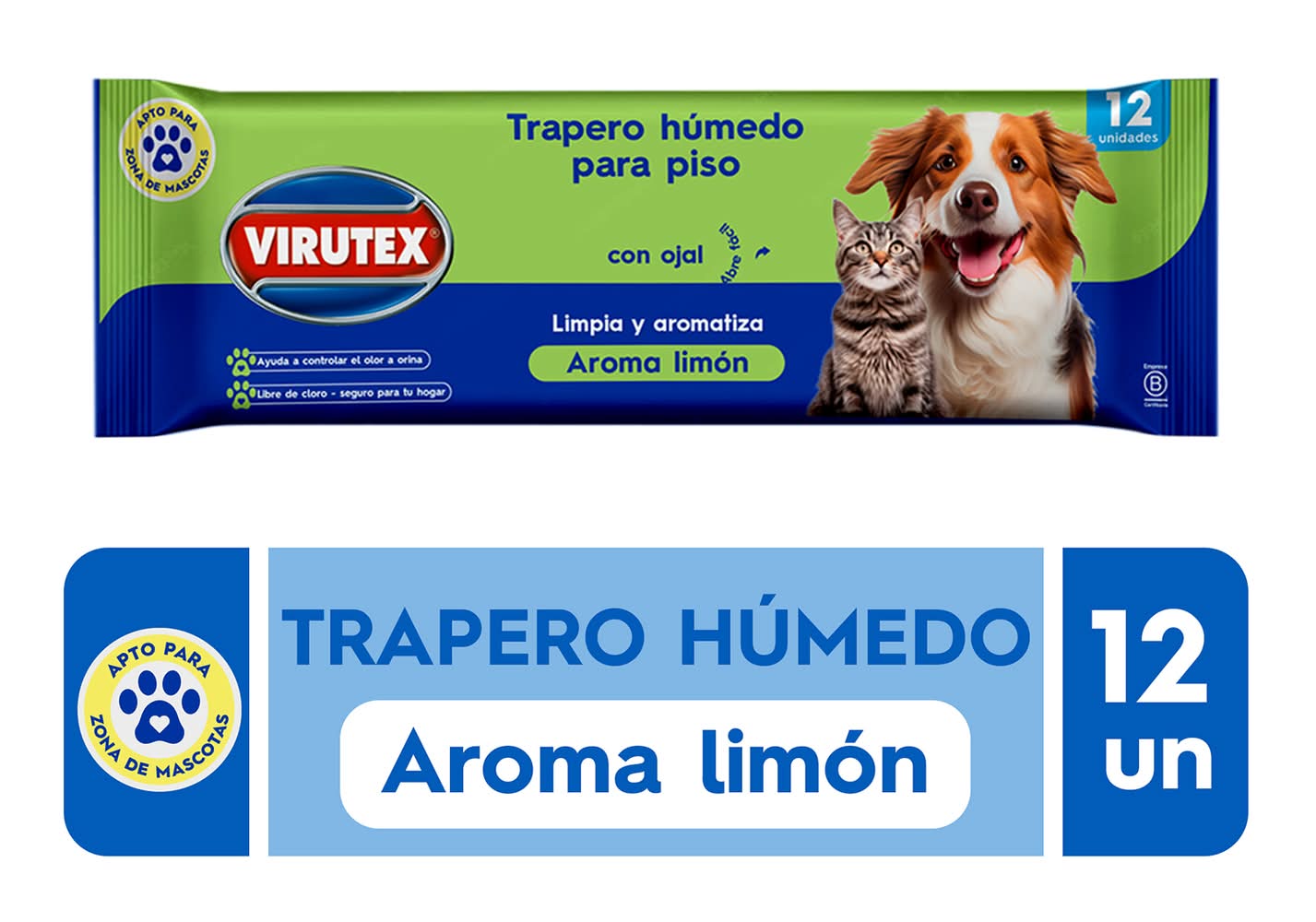 Virutex · Trapero húmedo para piso - Limón (12 un)