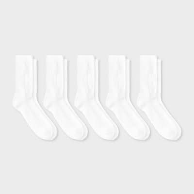 Dealworthy Crew Socks, Men, 6-12, White (5 ct)