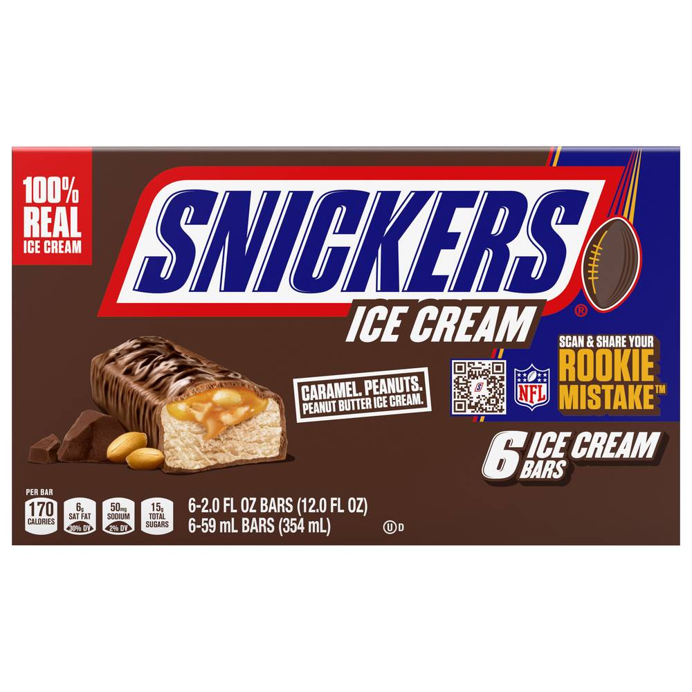 Snickers Peanut Butter Caramel Ice Cream Bars (12 fl oz, 6 ct)