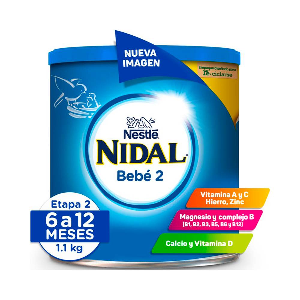 Nestlé fórmula para lactantes nidal bebé 2 (lata 1.1 kg)