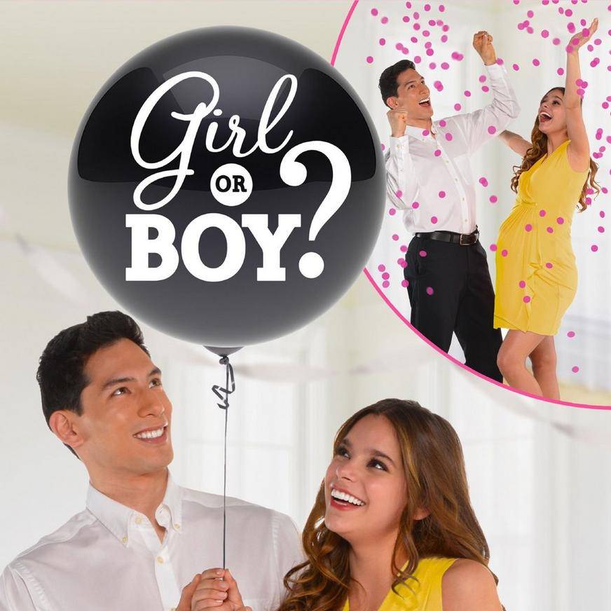 Uninflated Girl Gender Reveal Balloon with Confetti