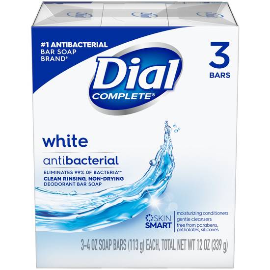 Dial Antibacterial Deodorant Bar Soap, White, 4 OZ, 3 Bars