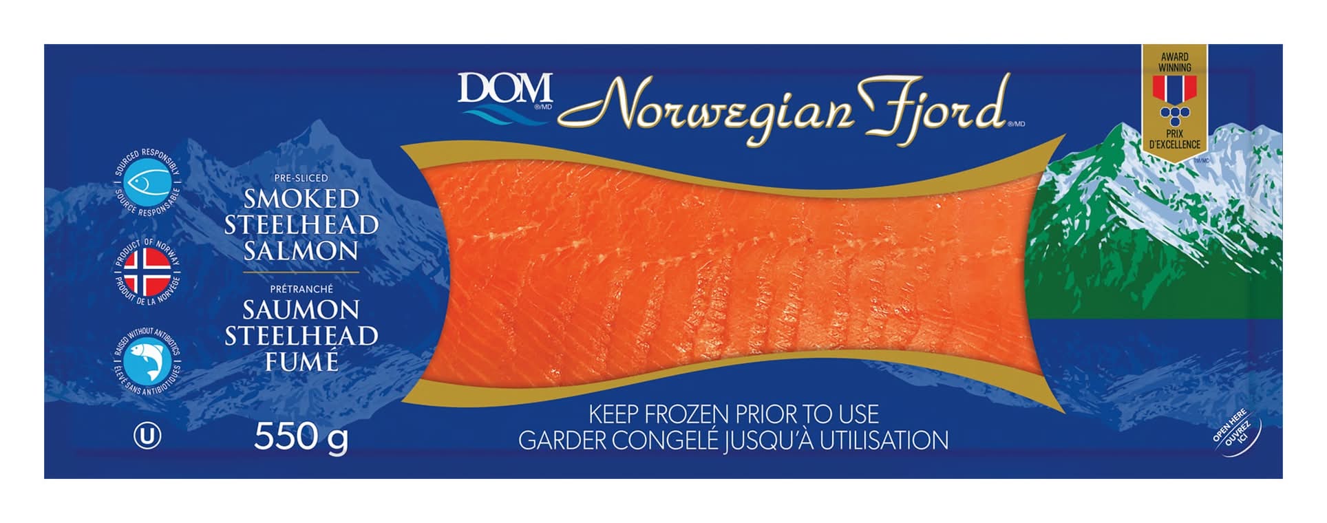 Norwegian Fjord - Saumon Steelhead Surgelé Fumé, 550 G / Norwegian Fjord Frozen Smoked Steelhead Salmon, 550 G