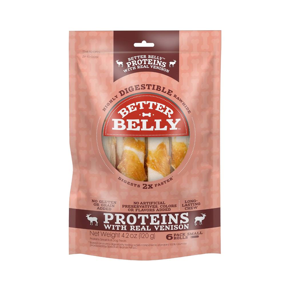 Better Belly Proteins Rawhide Small Dog Treats - Real Venison (Flavor: Venison, Size: 6 Count)