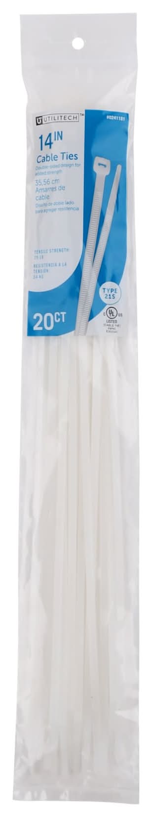 Utilitech 14-in 75-lb Tensile Strength Nylon Standard zip ties Off-white 20 -Pack