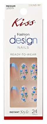 Kiss® Fashion Design Nails Long Length 24-Pack Blue Flower French