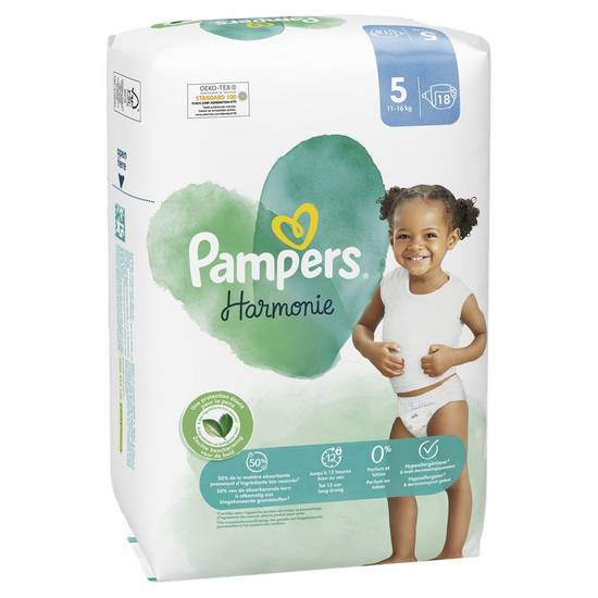 Couches harmonie taille 5, 11kg à 16kg Pampers x18
