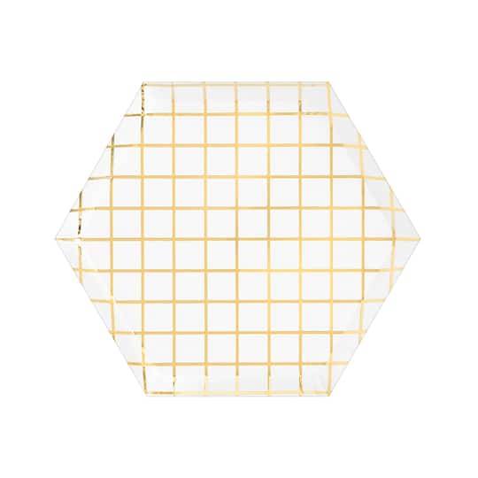 Celebrate It 7.5" Metallic Grid Hexagon Paper Plates, Gold (8 ct)