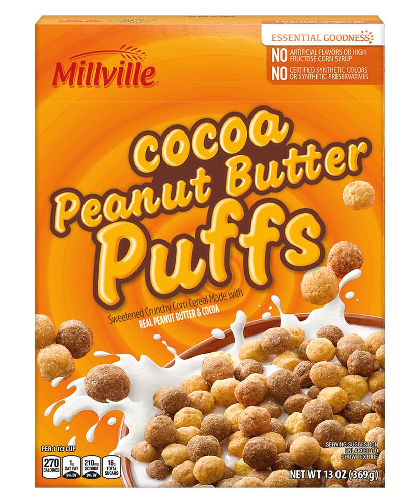 Millville Sweetened Crunchy Corn Puffs Cereal, Cocoa Peanut Butter (13 oz)