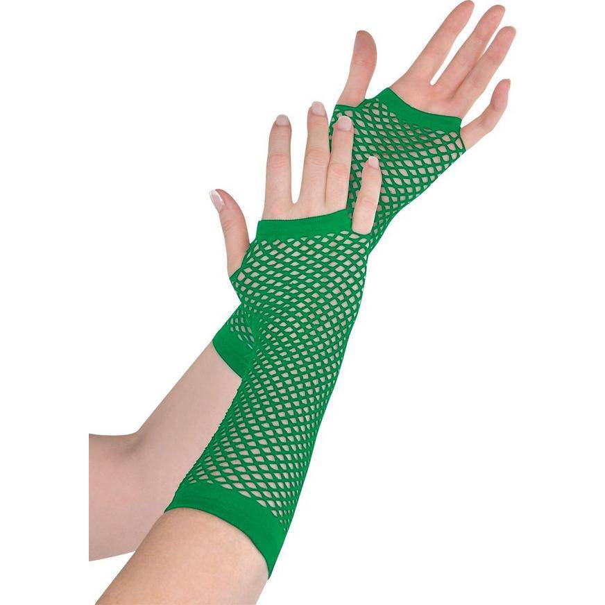 Long Green Fishnet Gloves Deluxe