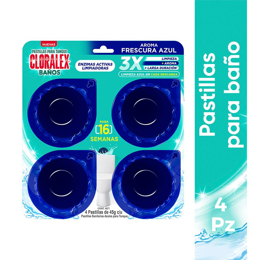 Cloralex · Pastillas para baño total power, azul (4 un)