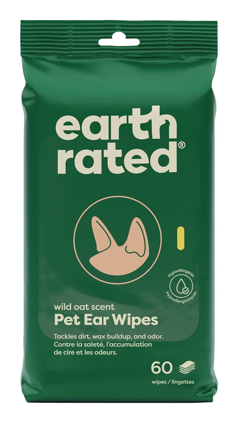 Earth Rated Hypoallergenic Ear Wipes for Dogs and Cats, Wild Oat Scent, 60 Count (Size: 60 Count)