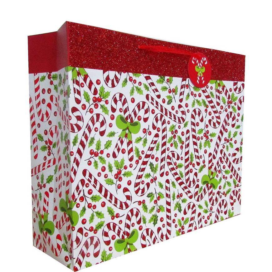 Glitter Candy Cane Christmas Gift Bag