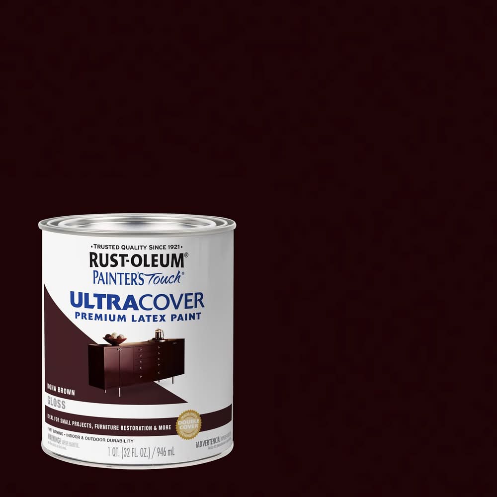 Rust-Oleum Painters Touch Gloss Kona Brown Ultra Cover Paint Exterior And Interior 1 Qt
