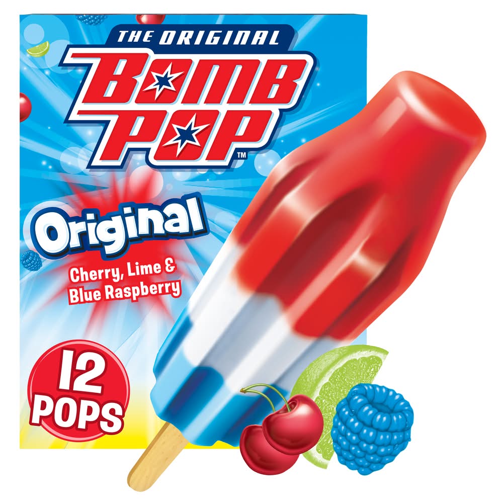 Bomb Pop The Original Ice Pops, Cherry Lime & Blue Raspberry (12 x 1.75 fl oz)