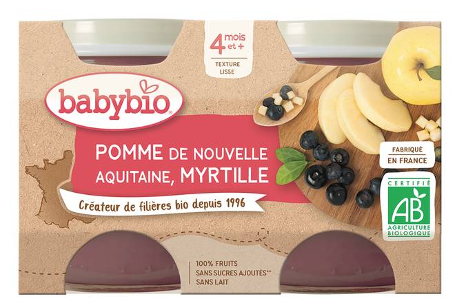Babybio - Pomme de nouvelle-aquitaine myrtille 4 mois et + (2 pièces)