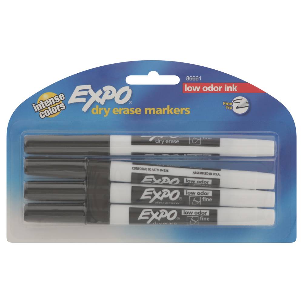 Expo Low-Odor Dry-Erase Markers, Fine Point, Black, (4 ct)